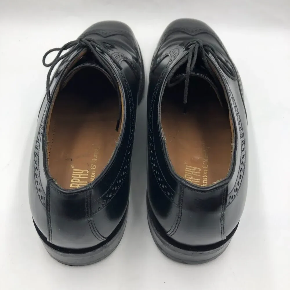 Johnston and Murphy by JM Men's Black Leather Wingtip Oxford Shoes Size 10.5